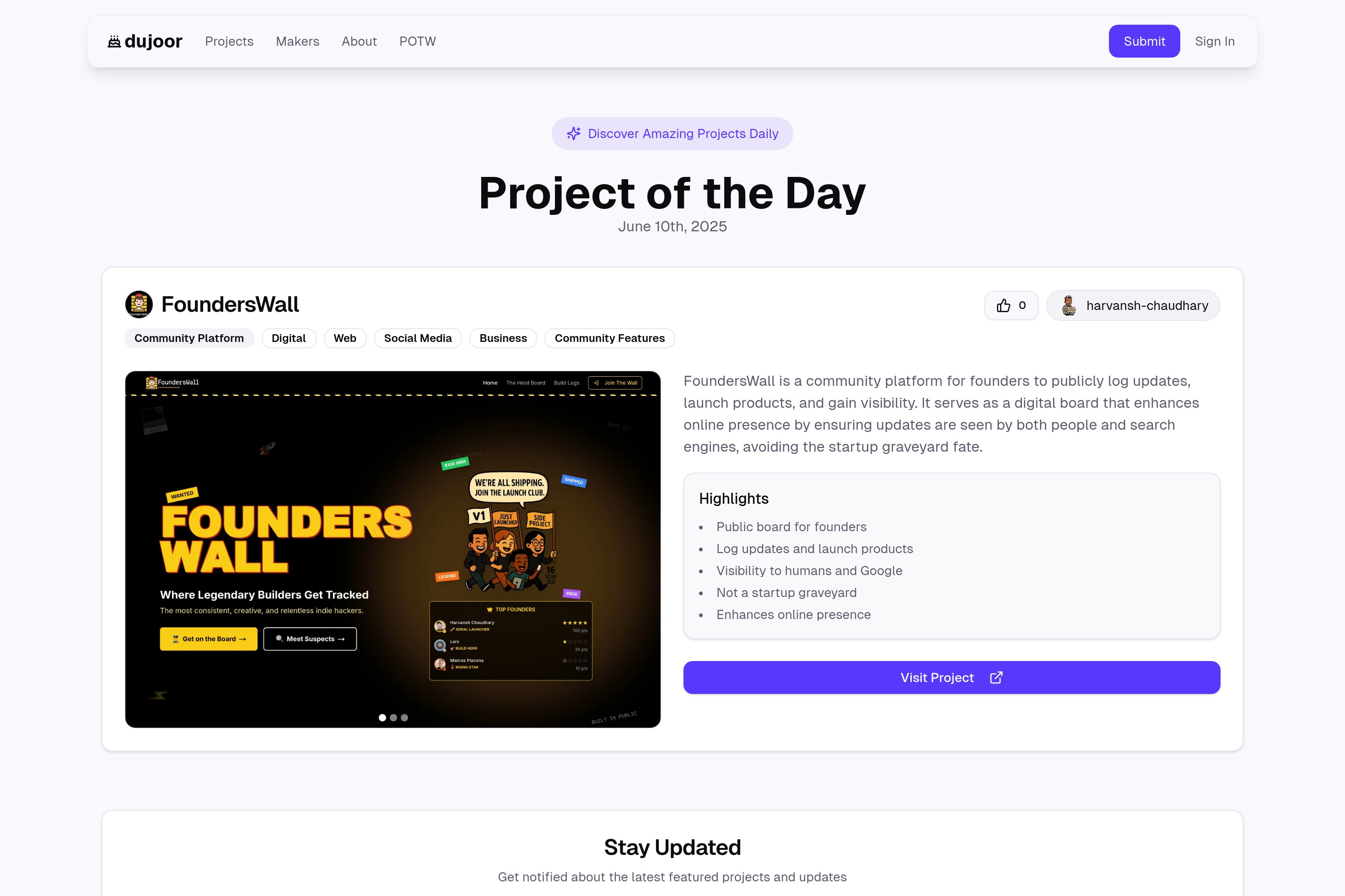 FoundersWall | Project of the Day 06/10/2025 | Dujoor