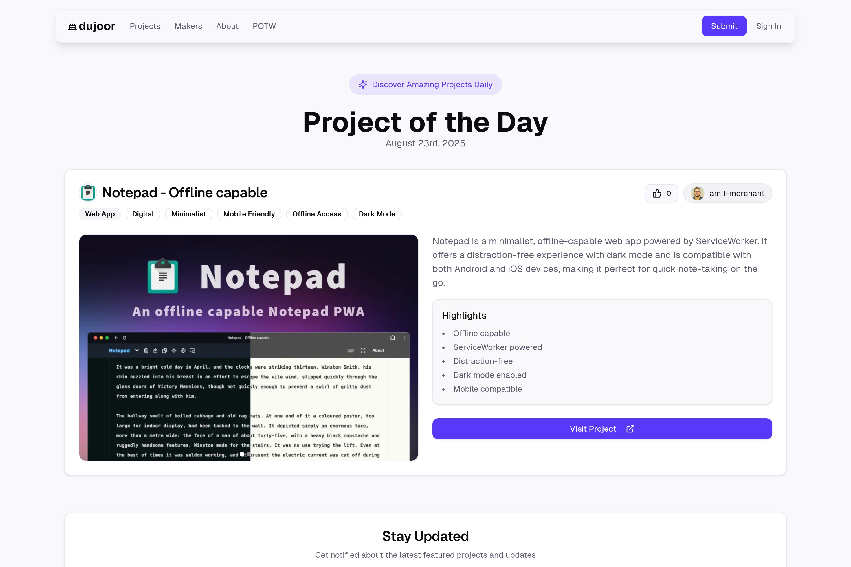 Notepad - Offline capable | Project of the Day 08/23/2025 | Dujoor